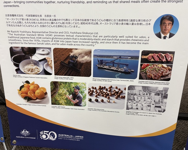 日豪記念展で紹介された、オーストラリア産小麦と日本の食文化に関する展示パネル